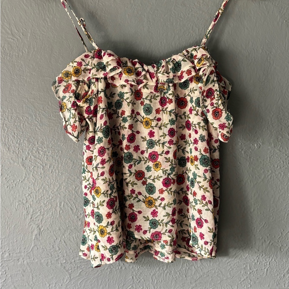 Topshop Floral Off Shoulder Flounce Tank Double Layer Adjustable Straps Size 4